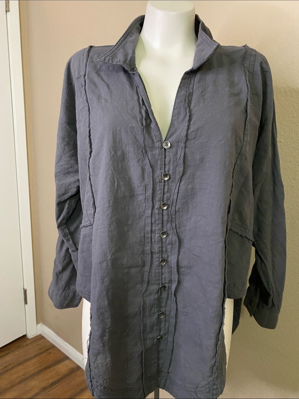 Jaded Gypsy long gray cotton distressed raw edge top jacket